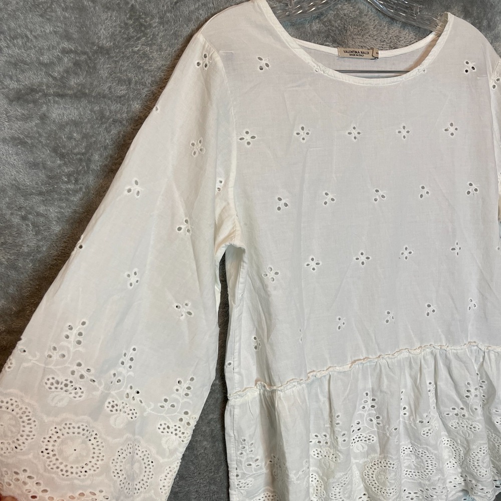 Valentina Naldi Women Eyelet Peplum Top S Cottage Romantic Feminine‎ Broderie